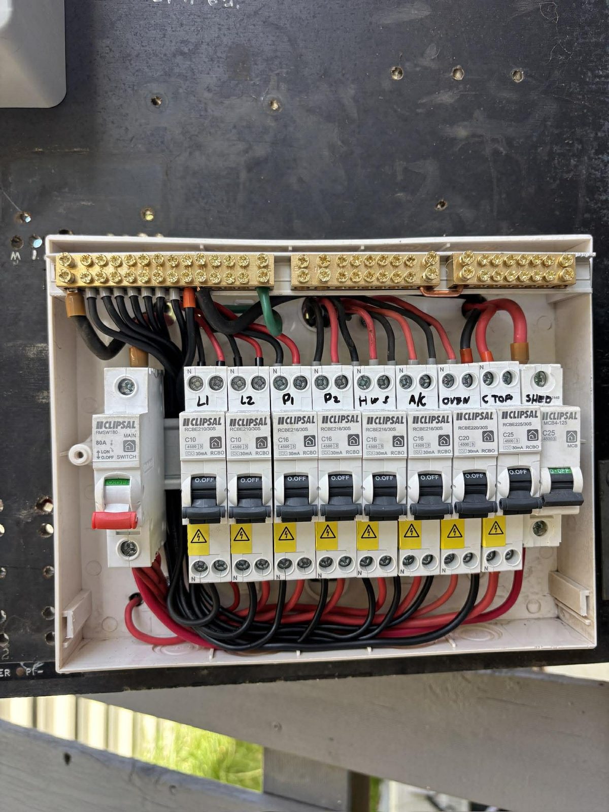 Modern Clipsal RCBO switchboard install in Newcastle, labelled circuits